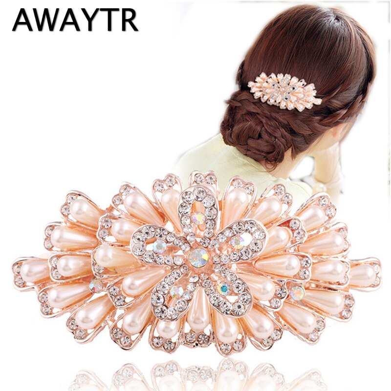 Hair Ornaments AWAYTR Female Hairpins Peacock Hairpin Pearl Cystal Hair Clips Women Hair Jewelry Rhinestone Barrettes