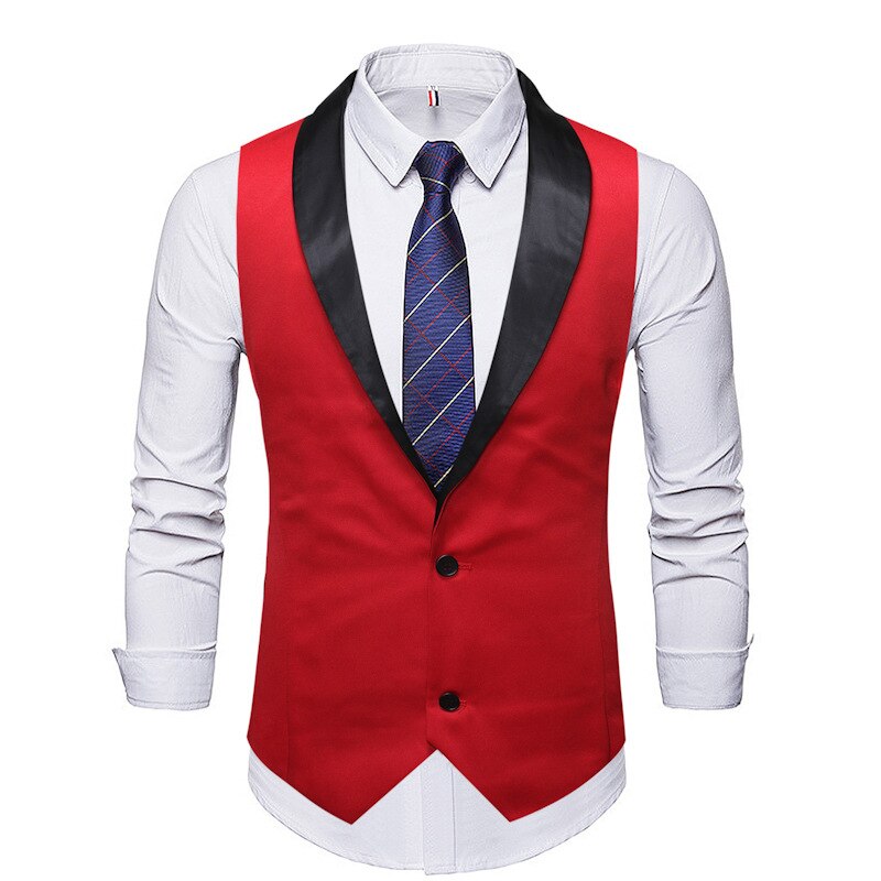 Mens White Tuxedo Vest Brand Shawl Collar Slim Fit Dress Vest Waistcoat Men Party Wedding Groom Vests Male Chaleco Hombre: Red / S