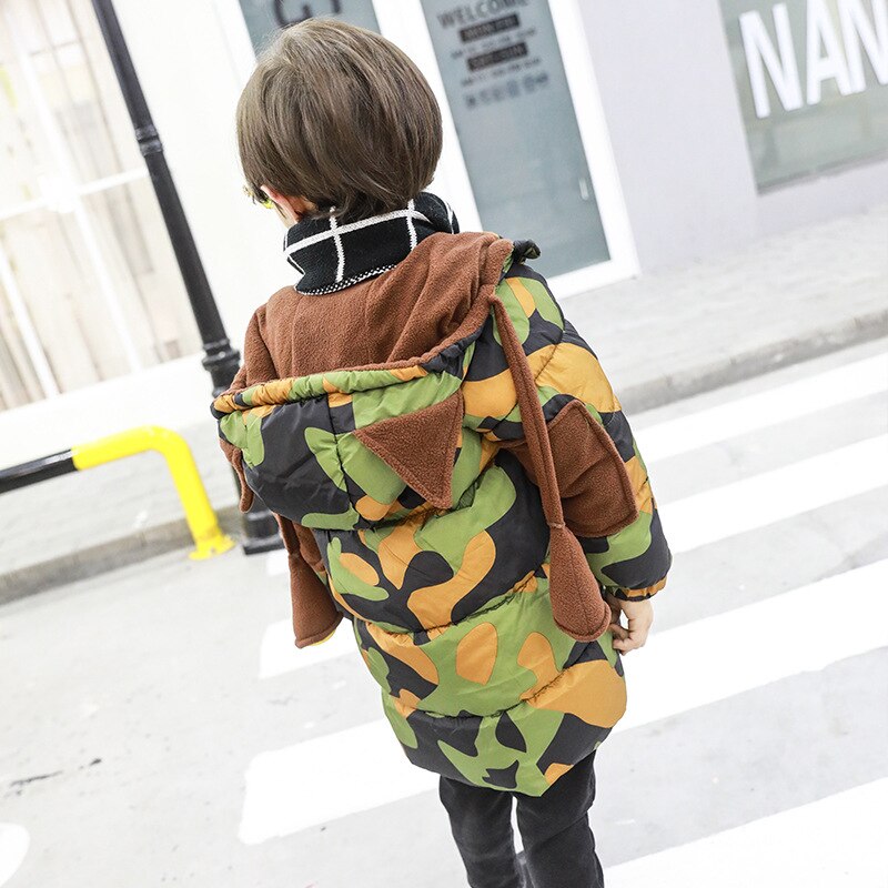 Vestes d'hiver pour garçons | Pull à capuche épais Long, manteau de camouflage, coréenne manteau pour enfants de 2-7 ans,