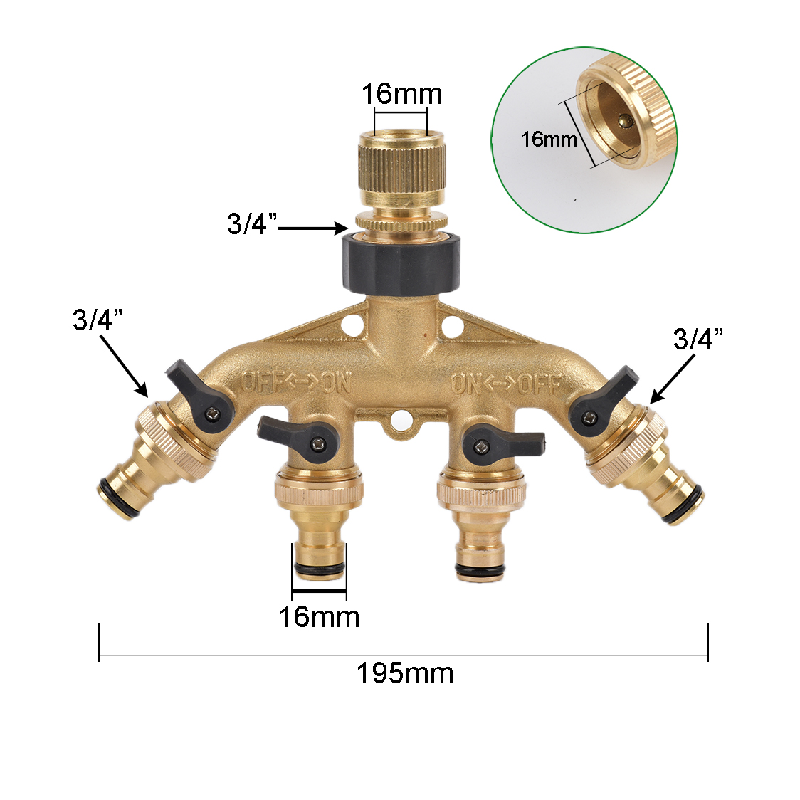 4 Way Brass Garden Hose Splitter Y-Type Watering Tap Connector Distributor For Outdoor Tap and Faucet Garden: grey