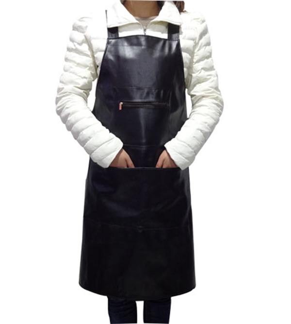 Cuir coréen imperméable et tablier de cuisine, salopette en PU, pour usage domestique, pour hommes et femmes: Black