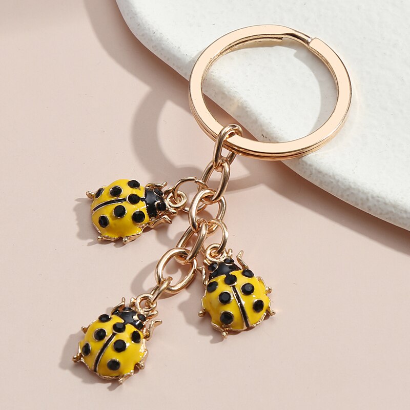 Lovely Ladybird Keychain 2 Colors Lady beetle Key Ring Insect Key Chains Animal For Women Men Car Keys DIY Handmade Jewelry