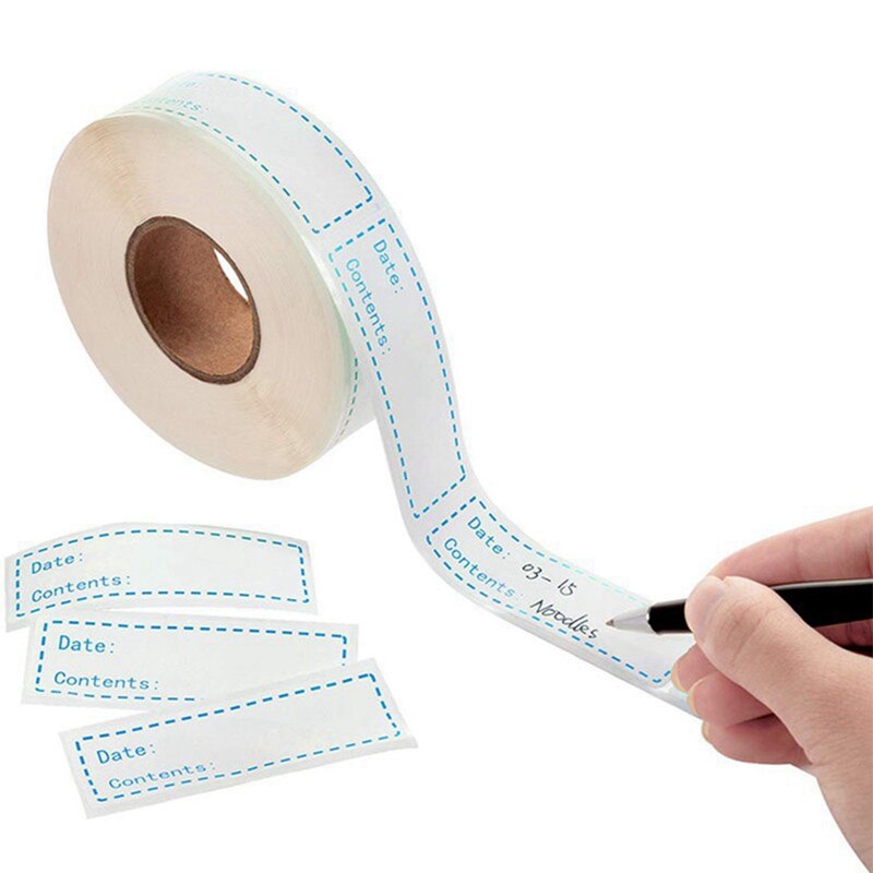 Juego de etiquetas extraíbles para congelador, pegatinas impermeables para almacenamiento de alimentos, etiqueta de papel para congelador, fácil de limpiar, 2 rollos