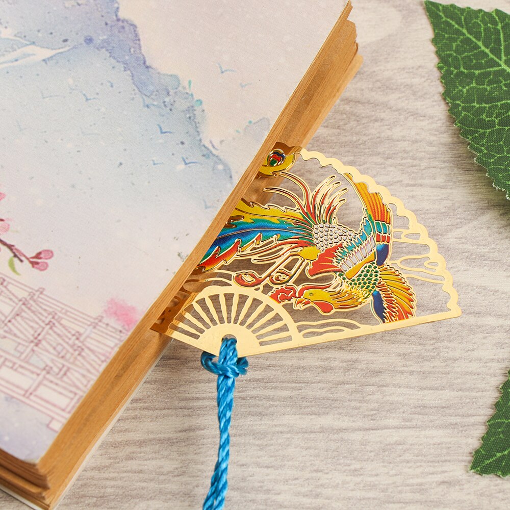 retro Chinesischen Stil Durcheinander Lesezeichen Falten Fan Buch Clip Seitennummerierung markieren Blume Quaste Schreibwaren Schule Bürobedarf