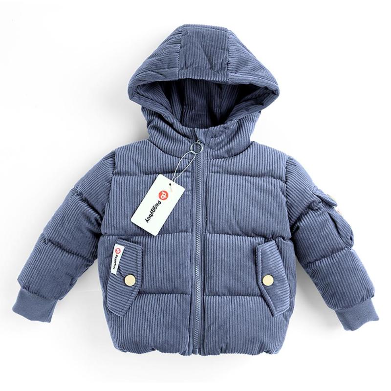 Winter Kinderen Warm Hooded Katoenen Jas Lange Mouw Glimlach Brieven Massaal Casual Down Bovenkleding Kinderkleding Kerstcadeaus: Lake Blue / 4T