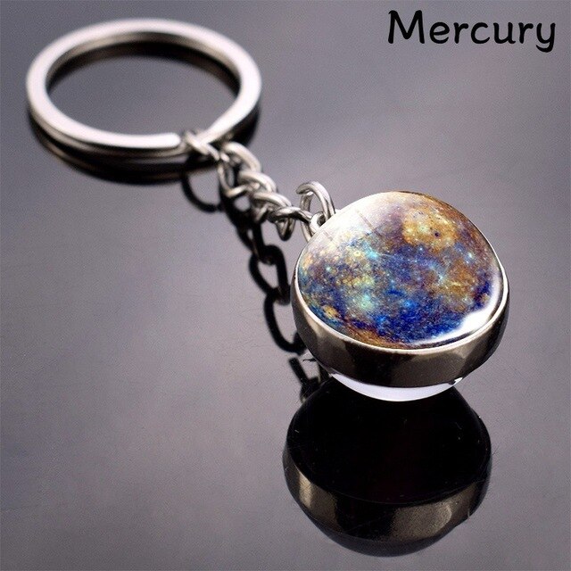 LLavero de planeta con sistema Solar para coche, llavero de galaxia, nebulosa, Luna, tierra, Sol, Marte, imagen artística, bola de cristal de doble cara: mercury