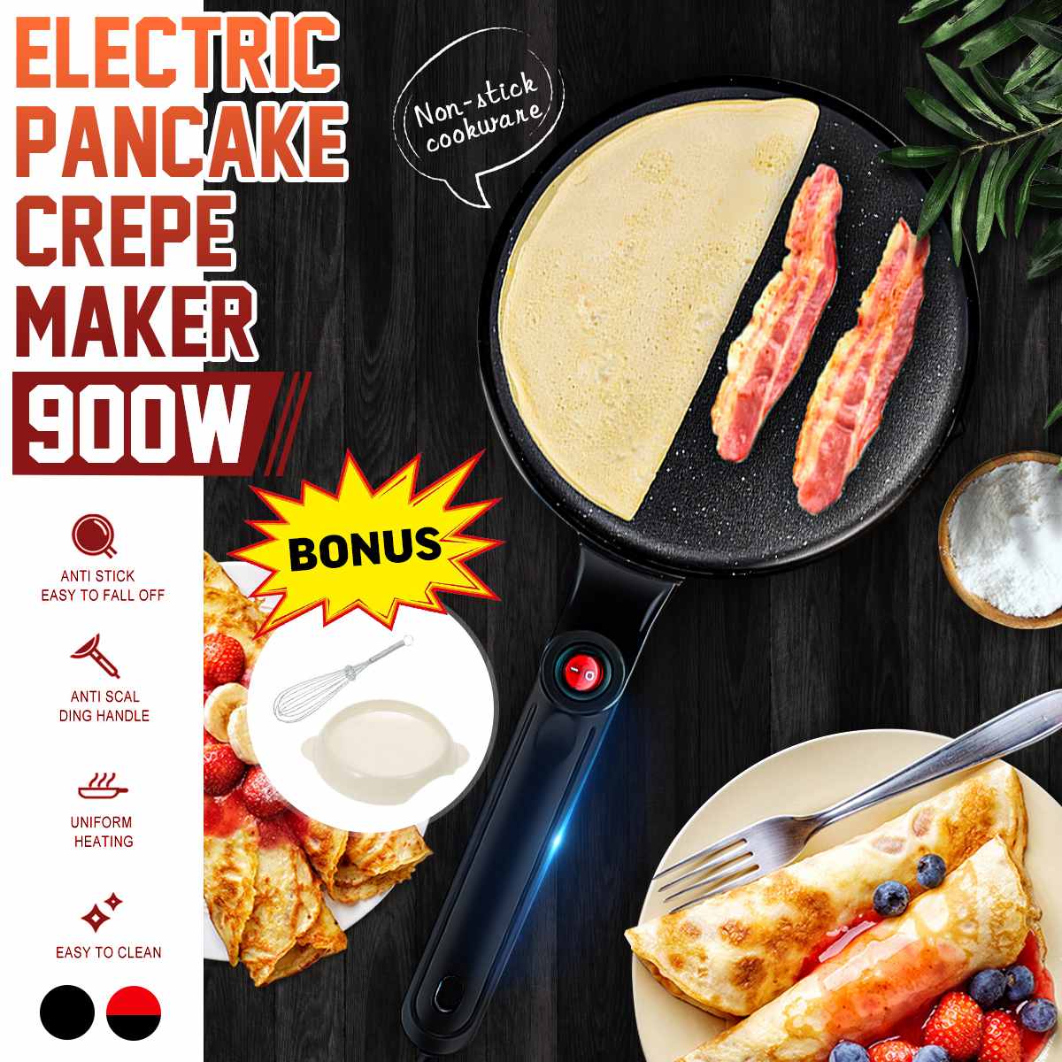 Máquina de tortitas antiadherente para hacer Pizza, plancha eléctrica de 220V y 900W para hornear Pan y pasteles, utensilios de cocina para el hogar