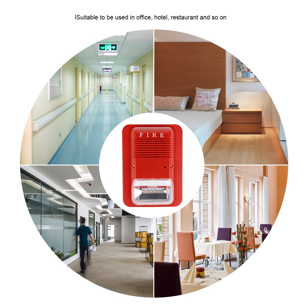 Lyd & lys brandalarm advarsel strobe horn alarm sikkerhedssystem sensor indbyggede lysdioder til hjemmekontor hotelskole