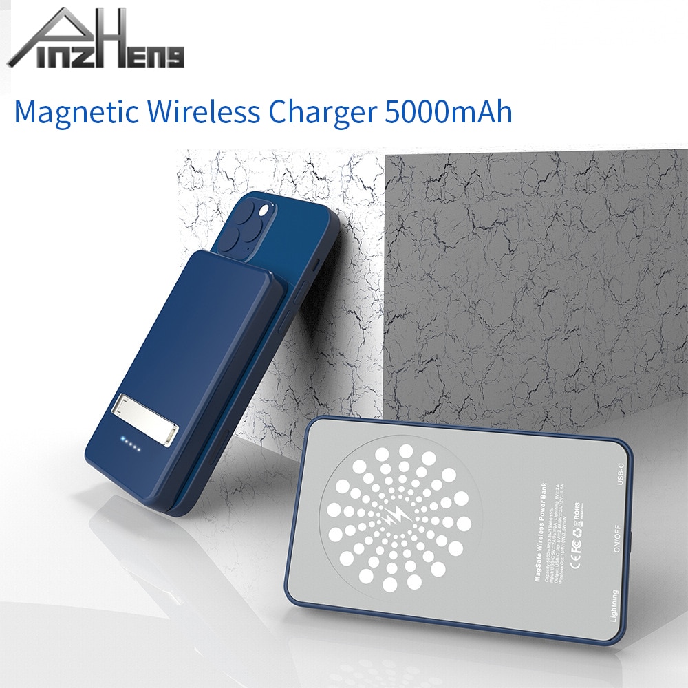 PINZHENG-cargador inalámbrico Magsafe de 15W, Banco de energía de 5000mAh para iPhone 12, soporte de respaldo, Banco de energía portátil para iPhone 12 Pro Max