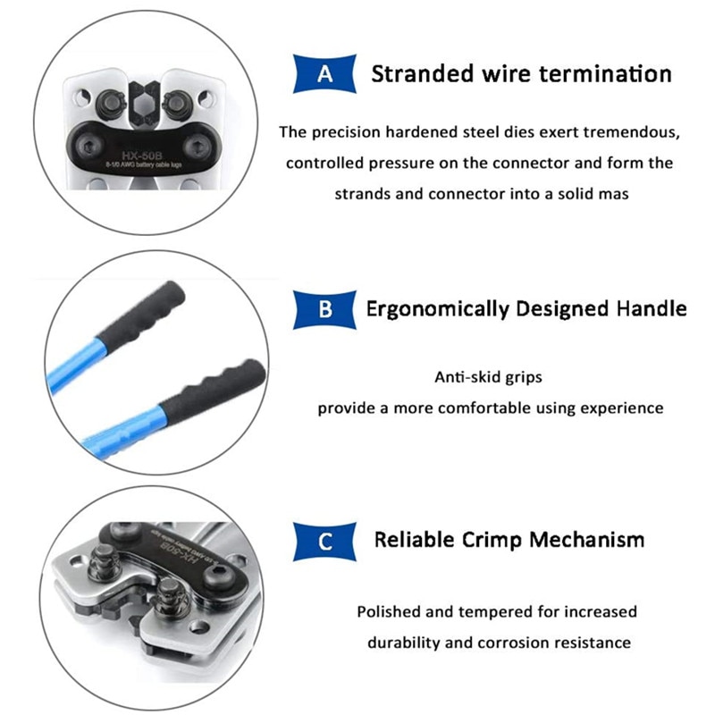 60Pcs Elektrische Lugs Vertind Koperen Bout Gat Sc Connectoren Crimp Terminals Met Kabel Crimper Krimptang Ratchet Tang HX-50B