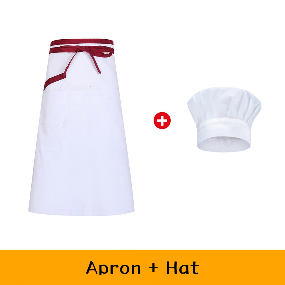 Chef Waiter Apron+hat Set Kitchen Cook Uniform Hotel Restaurant Baking Workwear Men Women Coffee Shop Food Service Overalls: 4