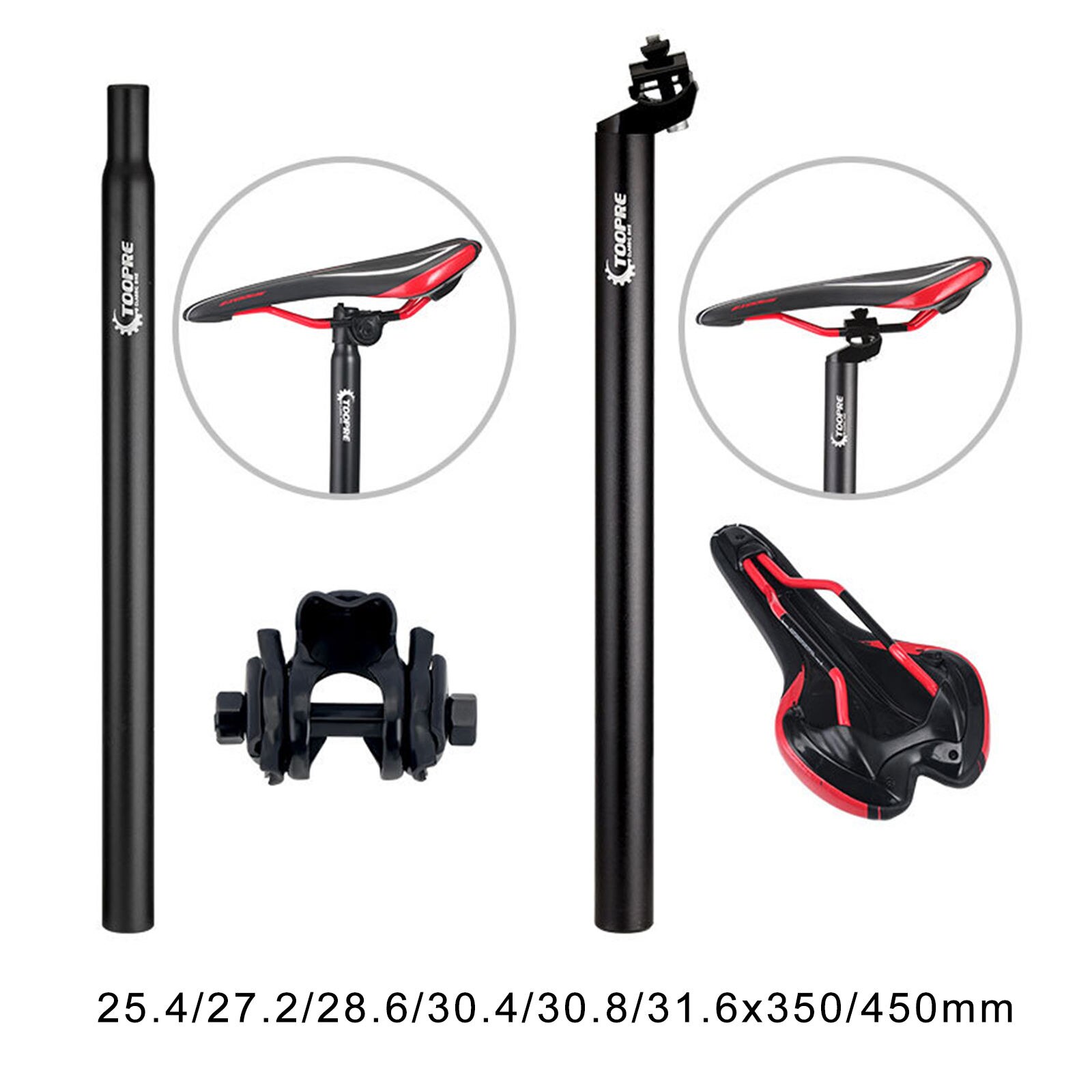 Tija de sillín de bicicleta, tubo de asiento de aleación de aluminio de 350/450mm, poste de asiento de engranaje fijo, tubo de sillín de 25,4, 27,2, 28,6 y 30,8mm