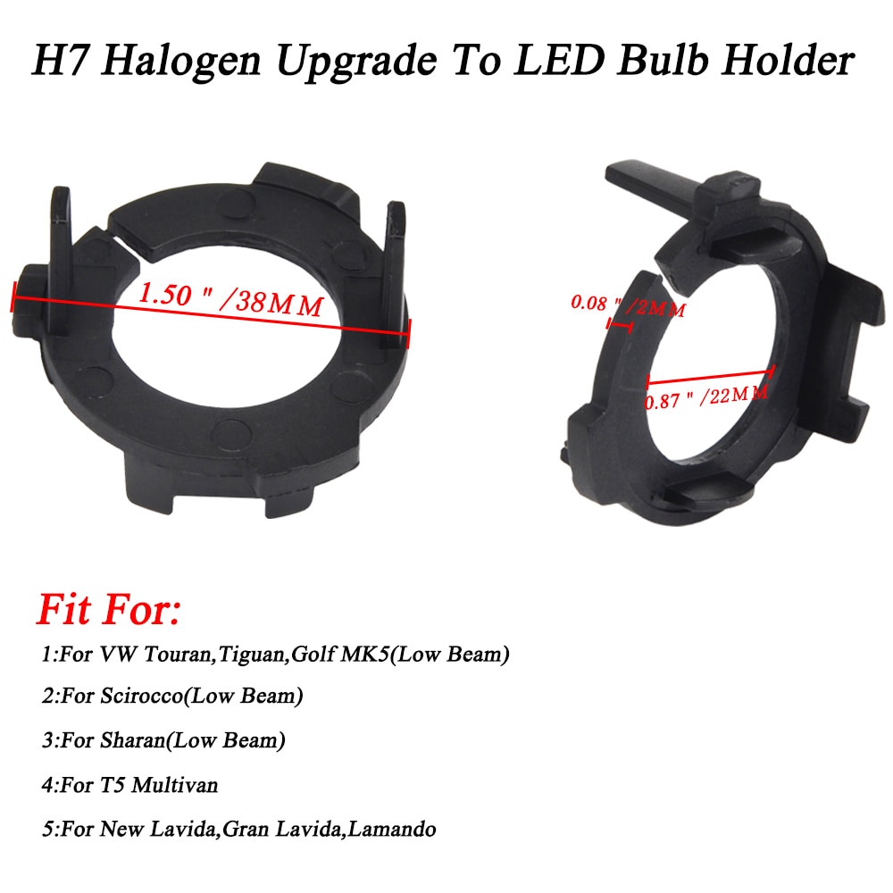 H7 led forlygter pære adapter base holder holder til vw touran tiguan golf  mk5 ( nærlys)