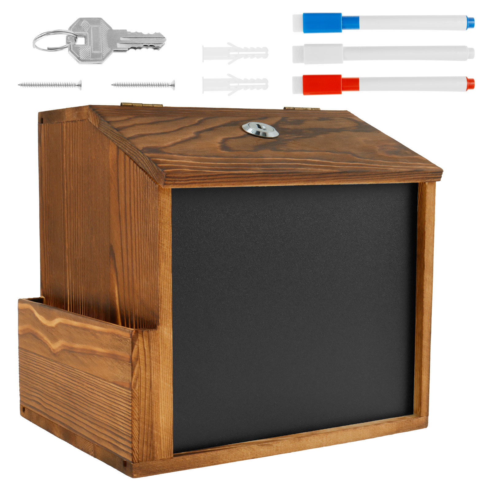 Houten suggestiedoos Wandgemonteerde stembus Vintage donatiedoos met gleuf, slot, schoolbord Multifunctioneel voor kerkbruiloft