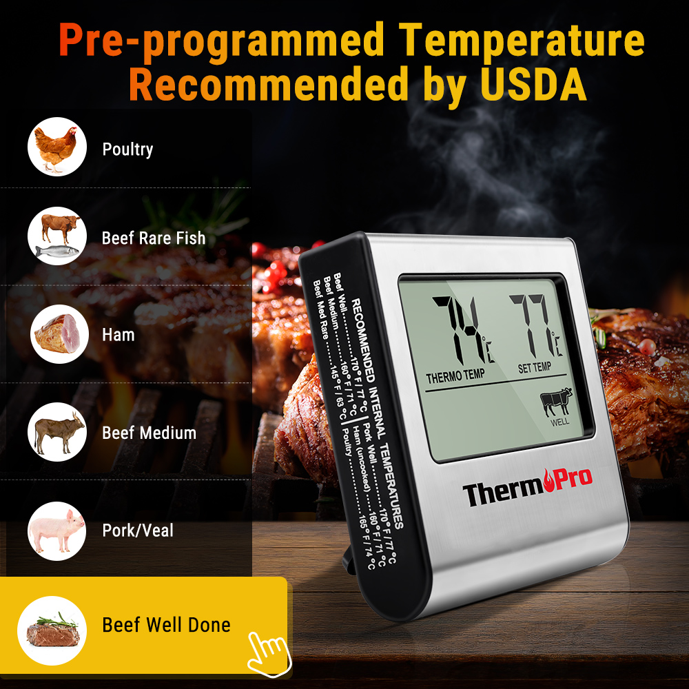 Original ThermoPro TP-16 Large LCD Digital Cooking Kitchen Food Meat Thermometer for BBQ Oven Grill Smoker Built-in Clock Timer