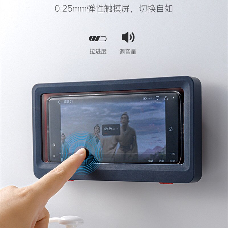 Nyligt badeværelse underholdning fremragende gadget badeværelse vandtæt mobiltelefon holder væg opbevaringsboks: Mørkeblå