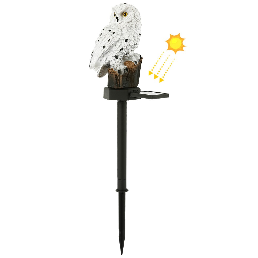 Owl Solar Powered Light with Solar LED Panel Waterproof Owl Shape Night Lights Outdoor Lawn solar lights for garden decoration: white