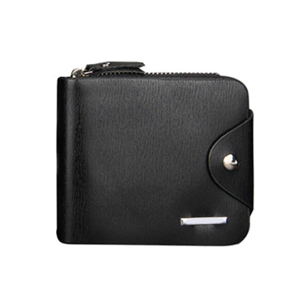 Mode Mannen Korte Portemonnee Pu Leer Effen Kleur Rits Hasp Clutch Money Bag Man Casual Portemonnee Kaarthouder: black 2