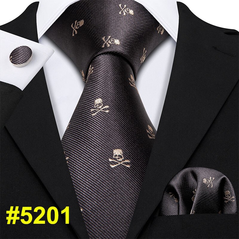 Red Skull Men Tie Set 8.5cm Silk Handkerchief Ties For Men Wedding Business Barry.Wang Gravata Necktie: LS-5201