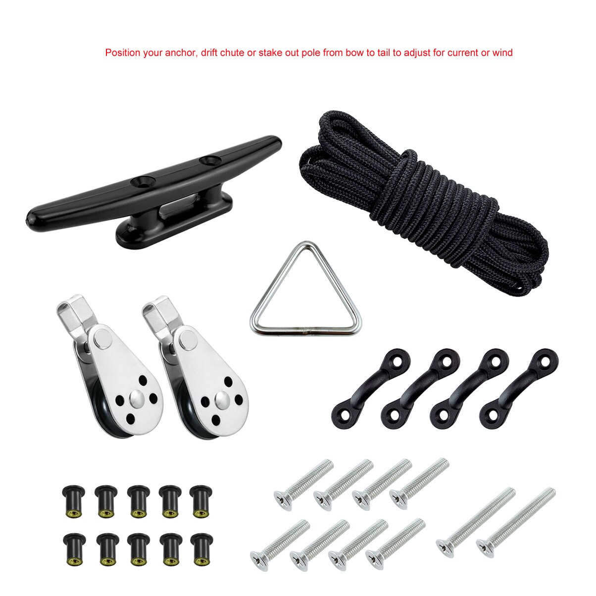 30ft Rope Water Sports Kayak Accessories Canoe Anchor Trolley Kits System Pulleys Cleats Pad Eyes Well Nuts Screws Boats Deck