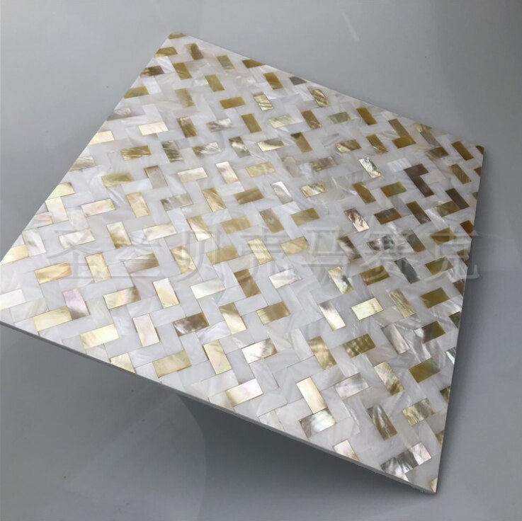 8Mm Dikte Visgraat Naadloze Goud Lip Natuurlijke Witte Parelmoer Tegel Backsplash Shell Mozaïek Muur MOPSL031