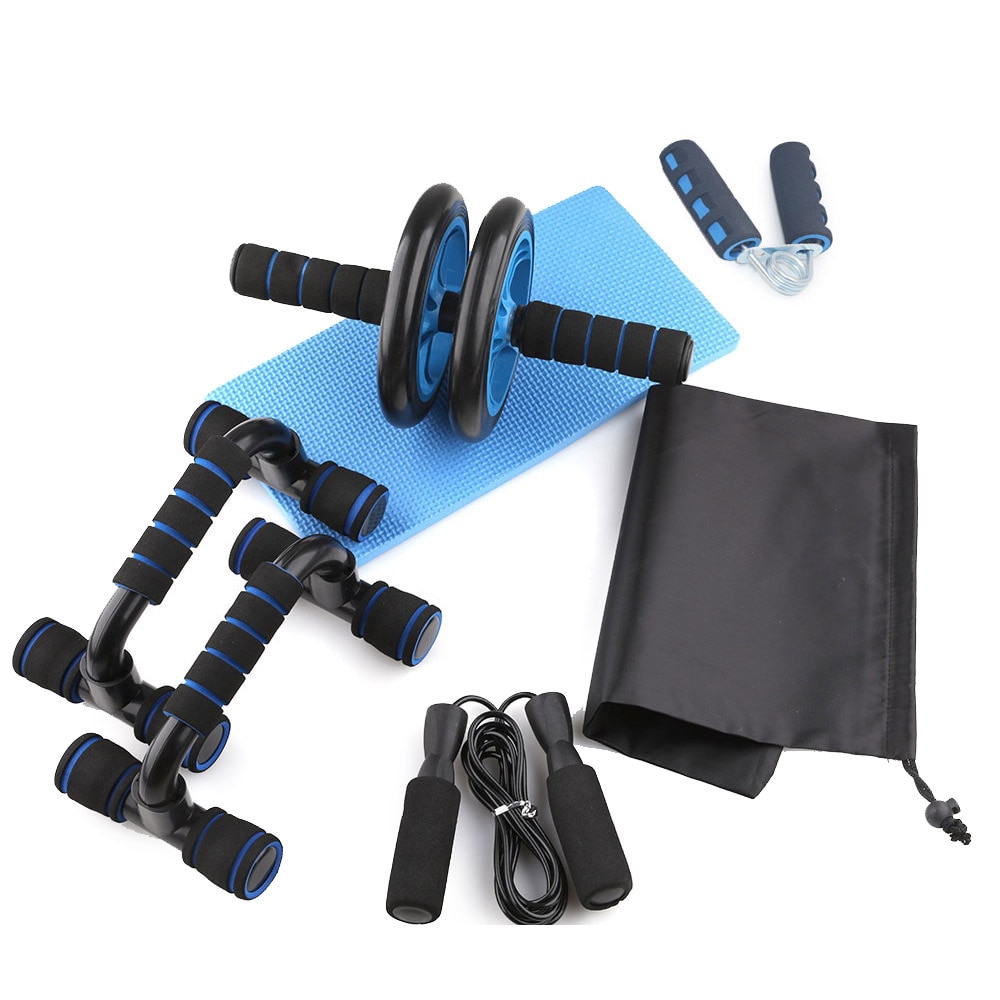 Ab rulle sæt kit stærkt bærende push-up bar hoppe reb knæpude hjemme fitness gym abdominal kerne muskel træner: Grøn