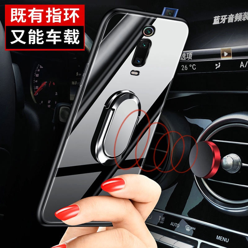 Funda xiaomi Red mi K20 Pro funda de lujo de vidrio templado duro con anillo de soporte imán cubierta trasera protectora para xiaomi mi 9T Pro