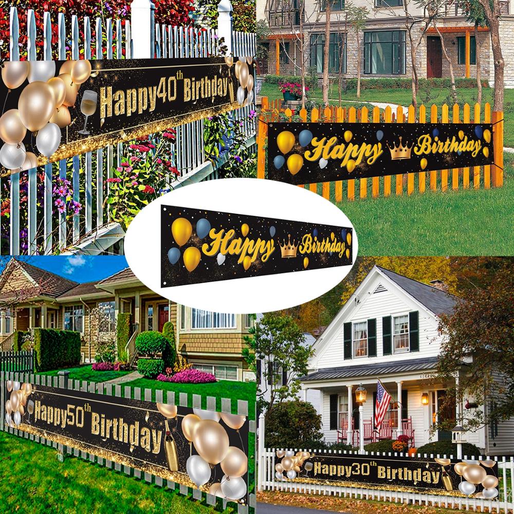 Black Gold Outdoor Birthday Banner Happy 30th 40th 50th Birthday Party Decor Adult 30 40 50 Year Birthday Anniversary Party Sup