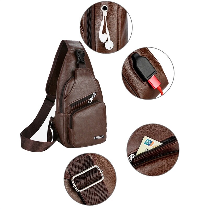 Crossbody Tassen Usb Borst Bag Messenger Bag Lederen Schoudertassen Diagonaal Pakket Back Pack Reizen