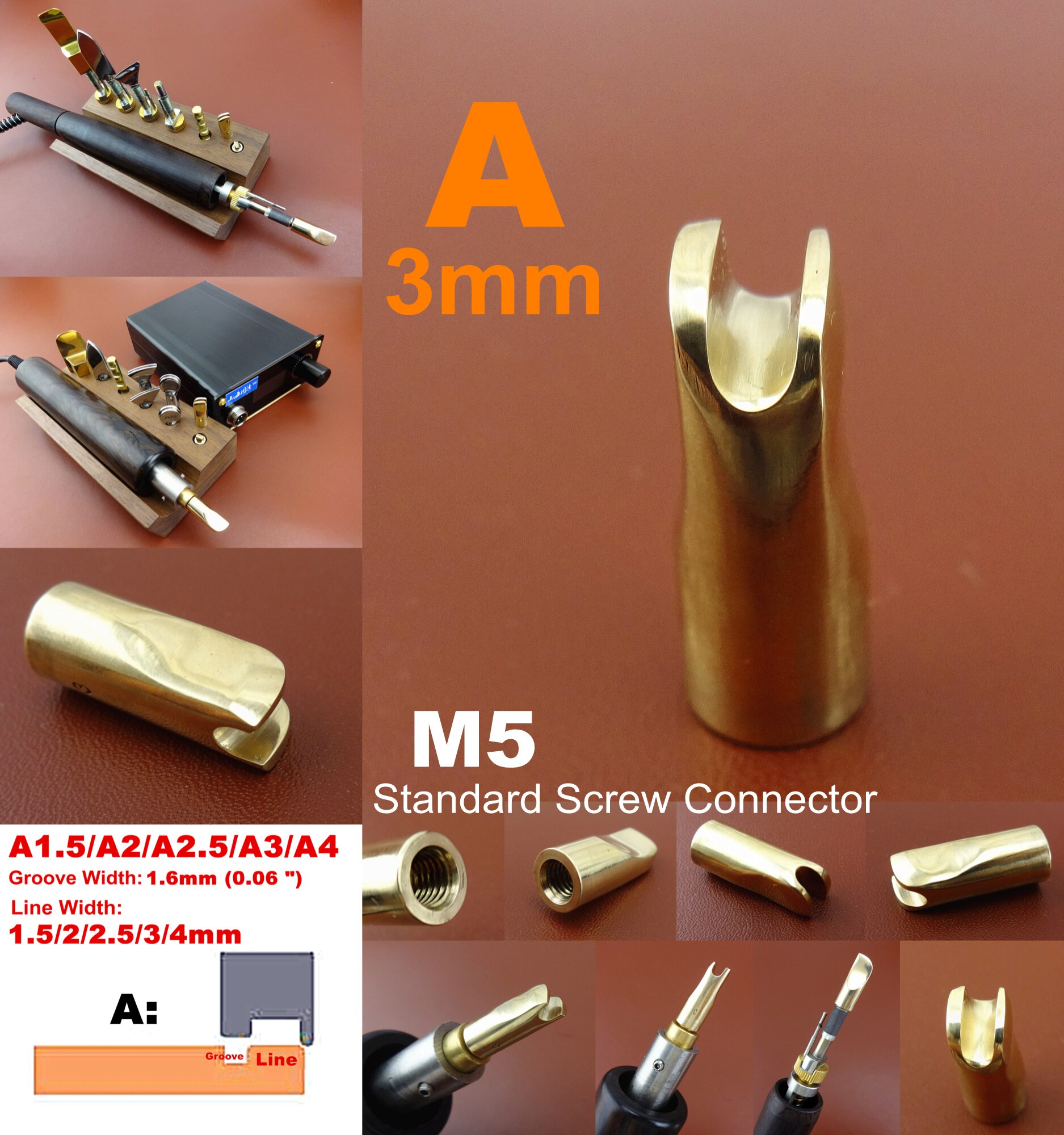 1 ud. A3 cuero artesanía borde eléctrico pliegue borde Máquina de plegado soldadura de hierro reemplazar cabeza herramienta M5 conector de tornillo