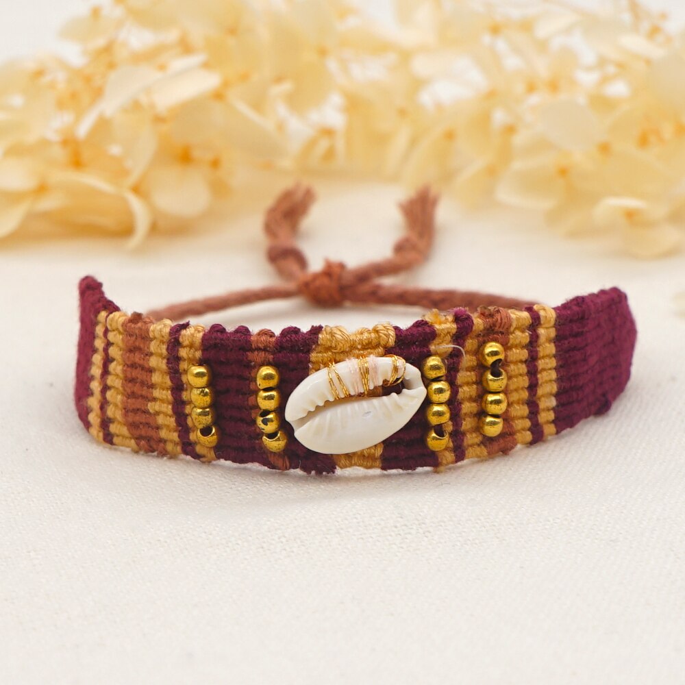 Go2Boho Stof Doek Armbanden Handgemaakte Geweven Gevlochten Armband Met Schelp Boho Sieraden Kwastje Pulseras Bangle Voor Vrouwen: X-B210025A