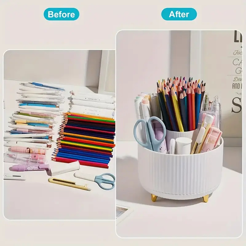 360° Rotating Makeup Organizer Makeup Holder Cosmetic Storage with 5 Compartments Multi-Functional Holder for Brushes Pen