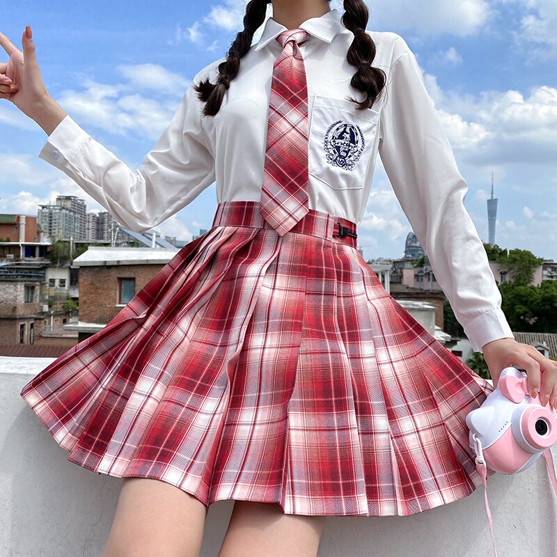 Falda a cuadros para estudiantes, uniforme escolar JK, Falda corta plisada, de cintura alta, para primavera y verano