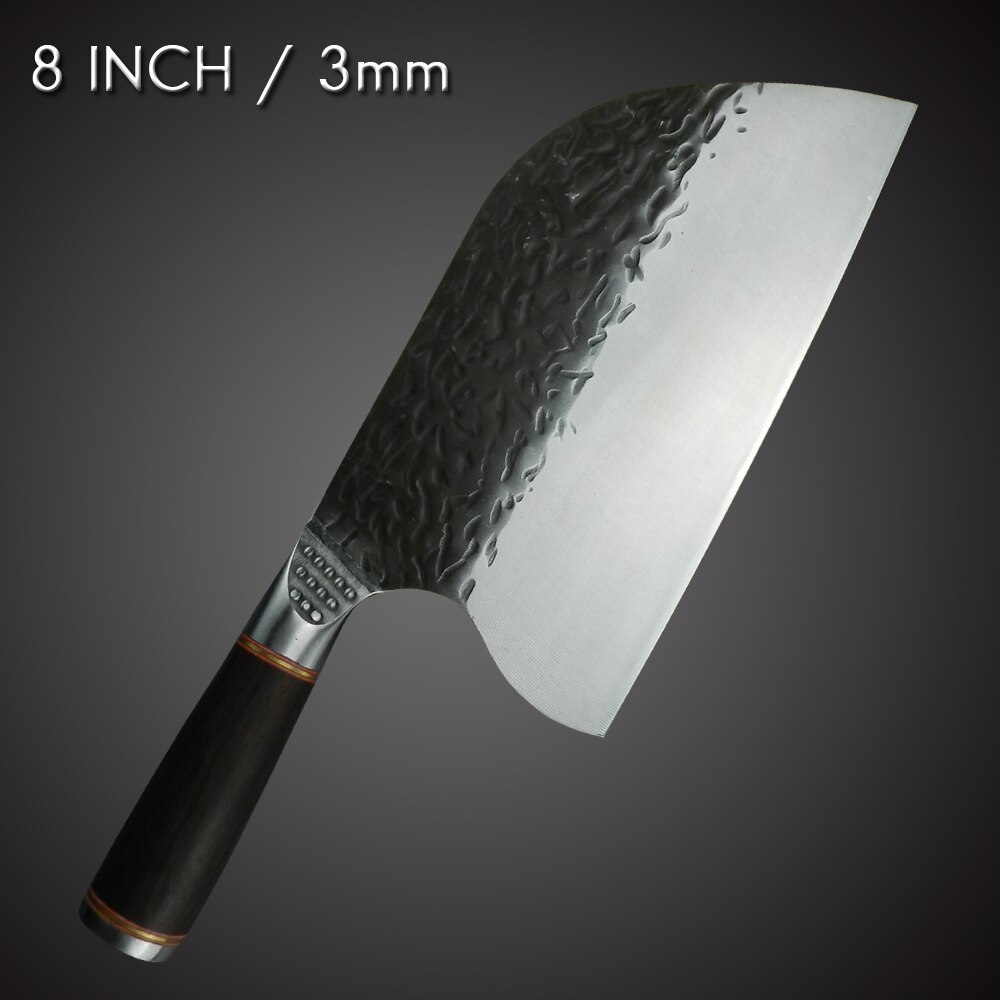 Handmade Forged Cleaver Butcher Knife 8 INCH Slaughter Chopping Cutting Bone Stainless Steel 5CR15 Knife Camping Hiking Tool: 8 butcher -3mm