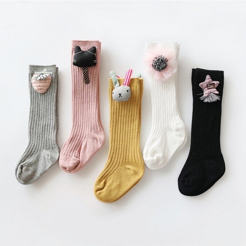 1 Pair Winter Girl Lovely Cute Cartoon Kids Baby Sports Socks Knee Girl Baby Toddler Socks Animal Flower Soft Cotton Socks 1-3 Y