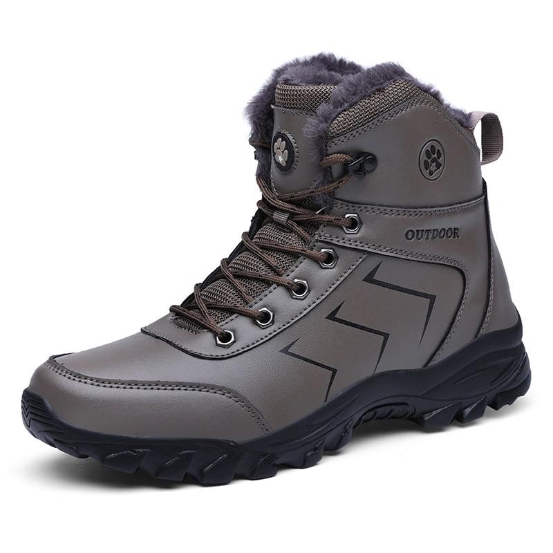 Læder mænd støvler vintersko mænd vandtætte snestøvler varme plys vinterfodtøj mænd afslappet støvle sneakers størrelse 39-48: Brun / 10