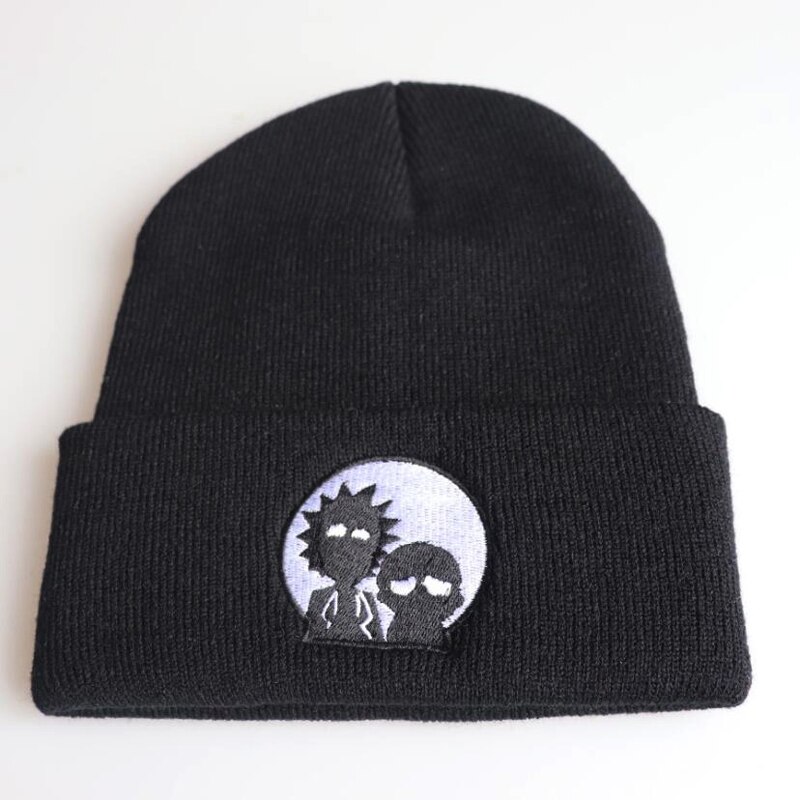 Rick Mützen Rick und Morty Hüte Elastische Stickerei Warme Winter unisex Gestrickte Hütte Skullies UNS Animation Ski Gorros Kappe: Schwarz 02