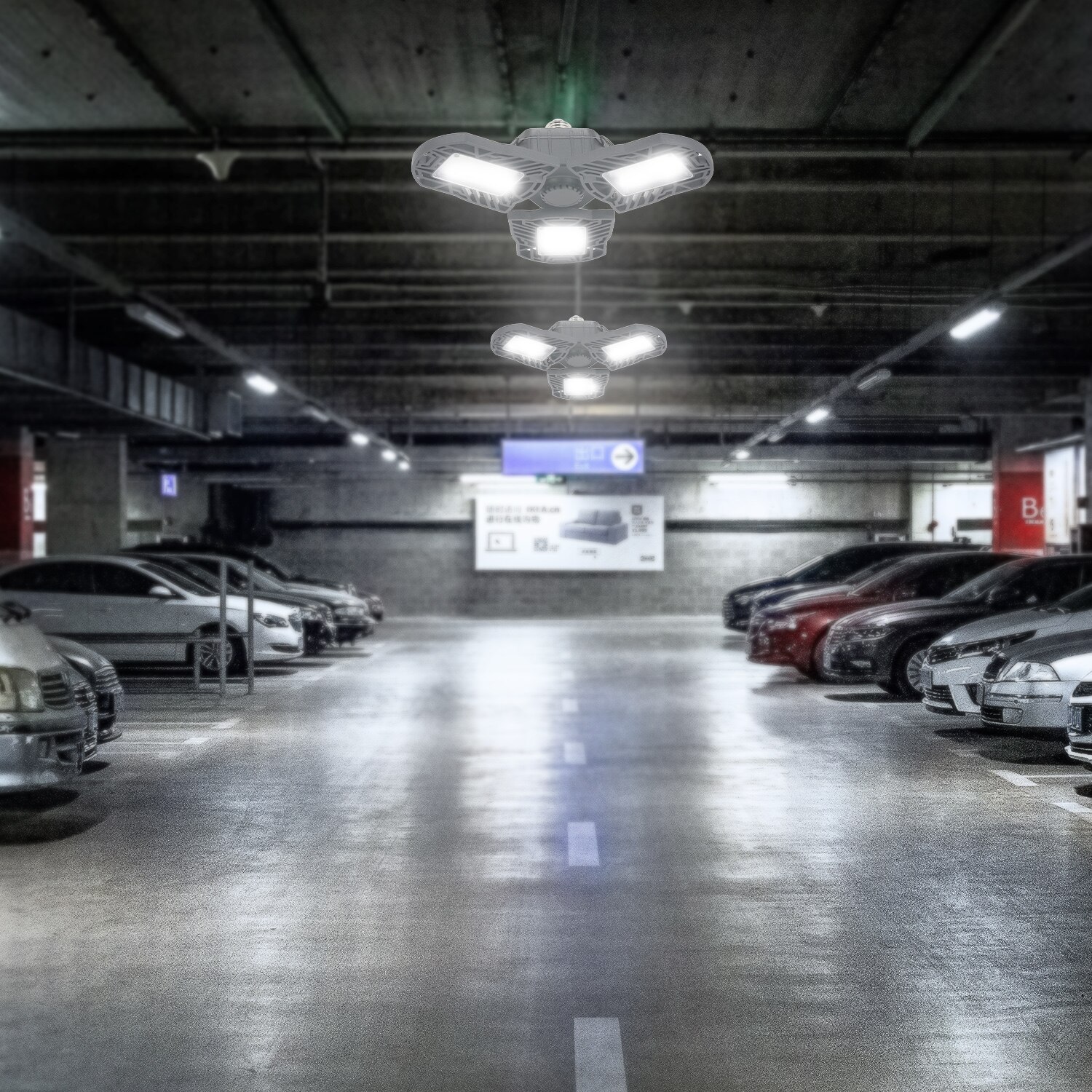 LED Garage Parking Light AC85-265V 6000lm Deformable Lamp Foldable E27 / E26 Bulb Interface for Indoor Lighting