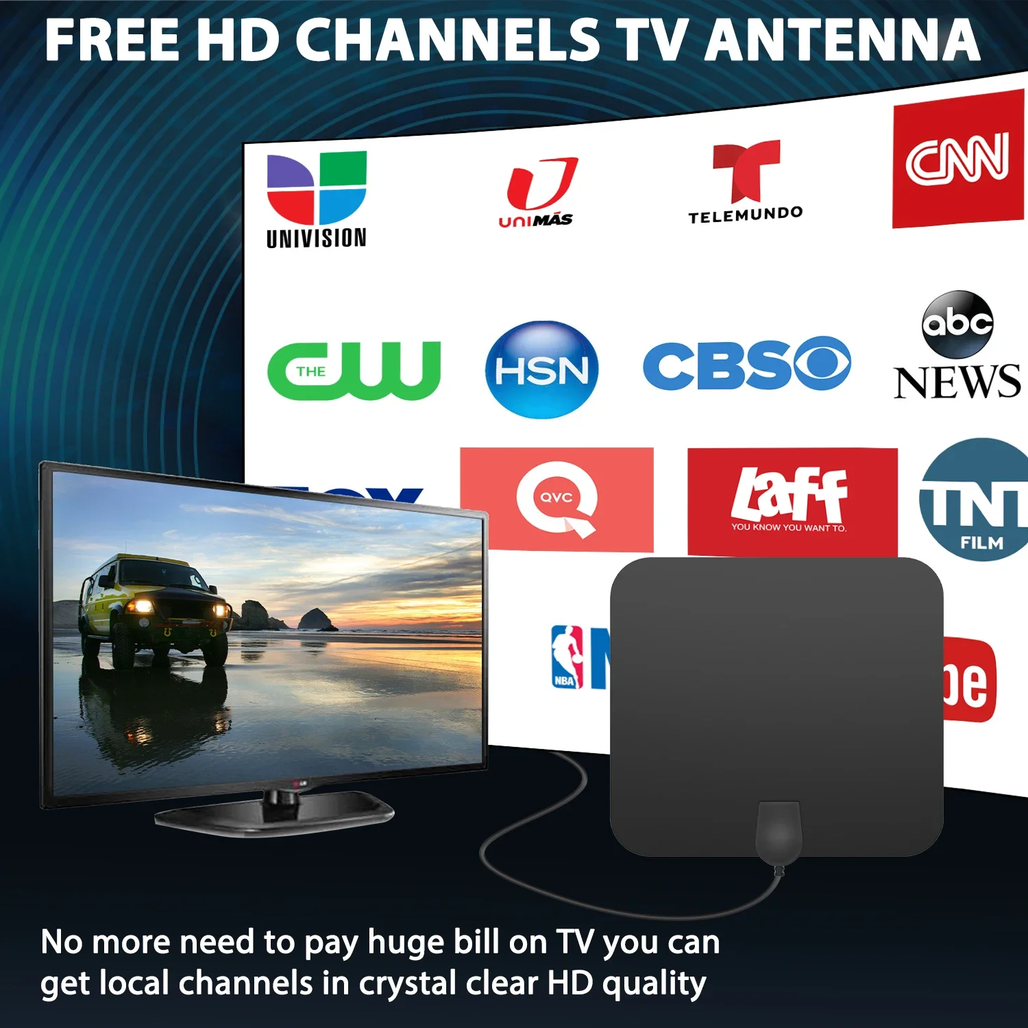 Antena de TV interior plana 4K, amplificador aéreo Digital HD para interiores, antena HDTV de 3600 millas, captura de señal de refuerzo alta para TV universal