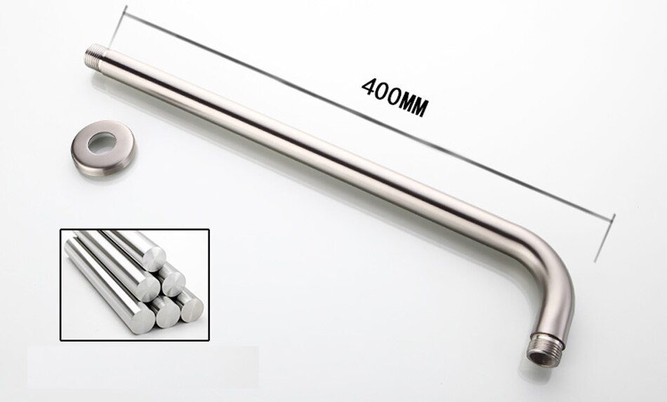 Square Round Chrome Stainless Steel Shower Arm Wall/Ceiling Mounted G1/2" Connector for Top Shower Head Faucet Replacement Parts: B-400MM