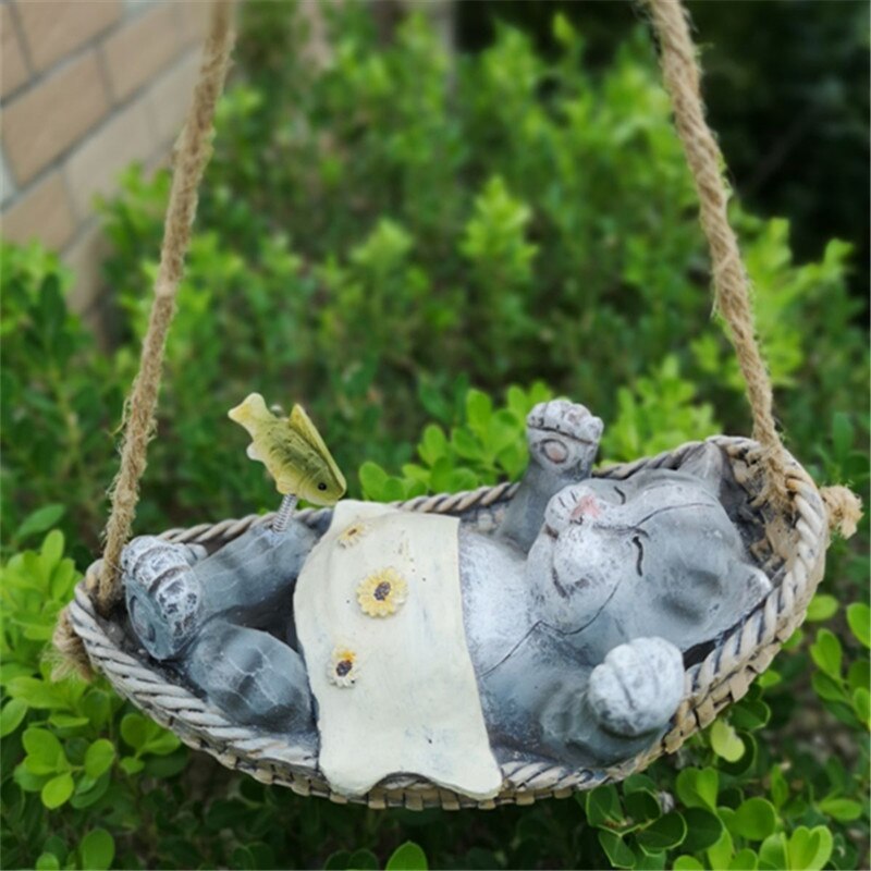 Pastoral Cute Animal Swing Cat Ornaments Pendant Crafts Outdoor Garden Figurines Craft Villa Kindergarten Sculpture Decor M5574: Default Title