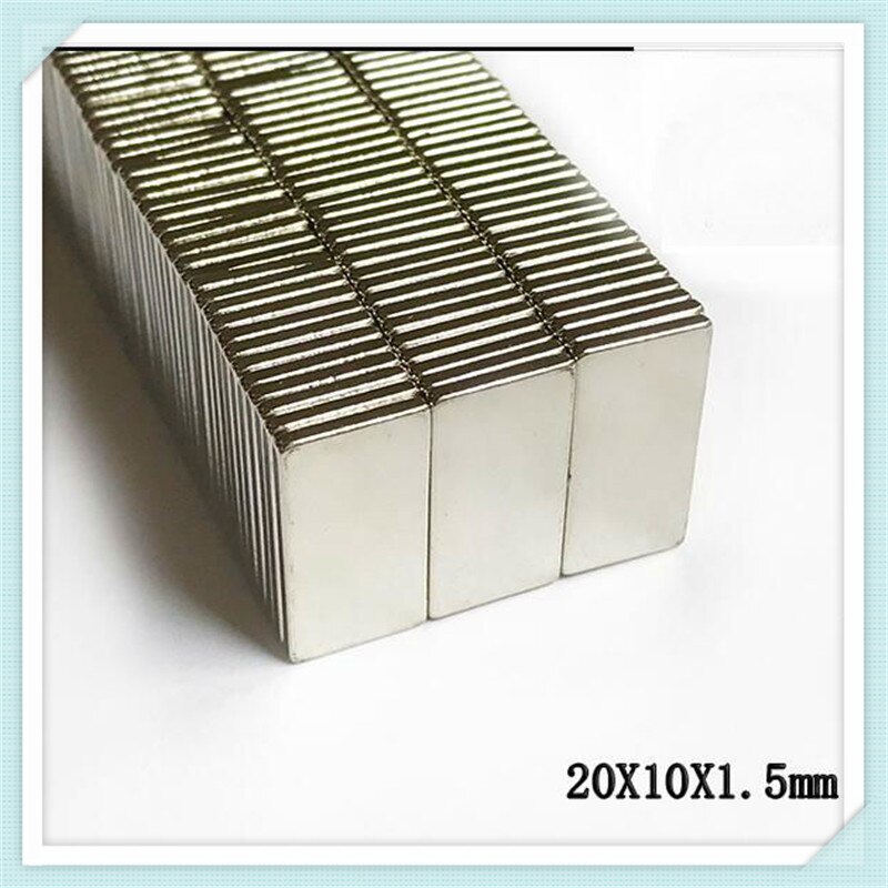 50 STKS Magneten 20mm x 10mm x 1.5mm Blok Super Sterke Cuboid Zeldzame Aarde NdFeB Neodymium Magneet 20x10x1.5mm 20*10*1.5mm
