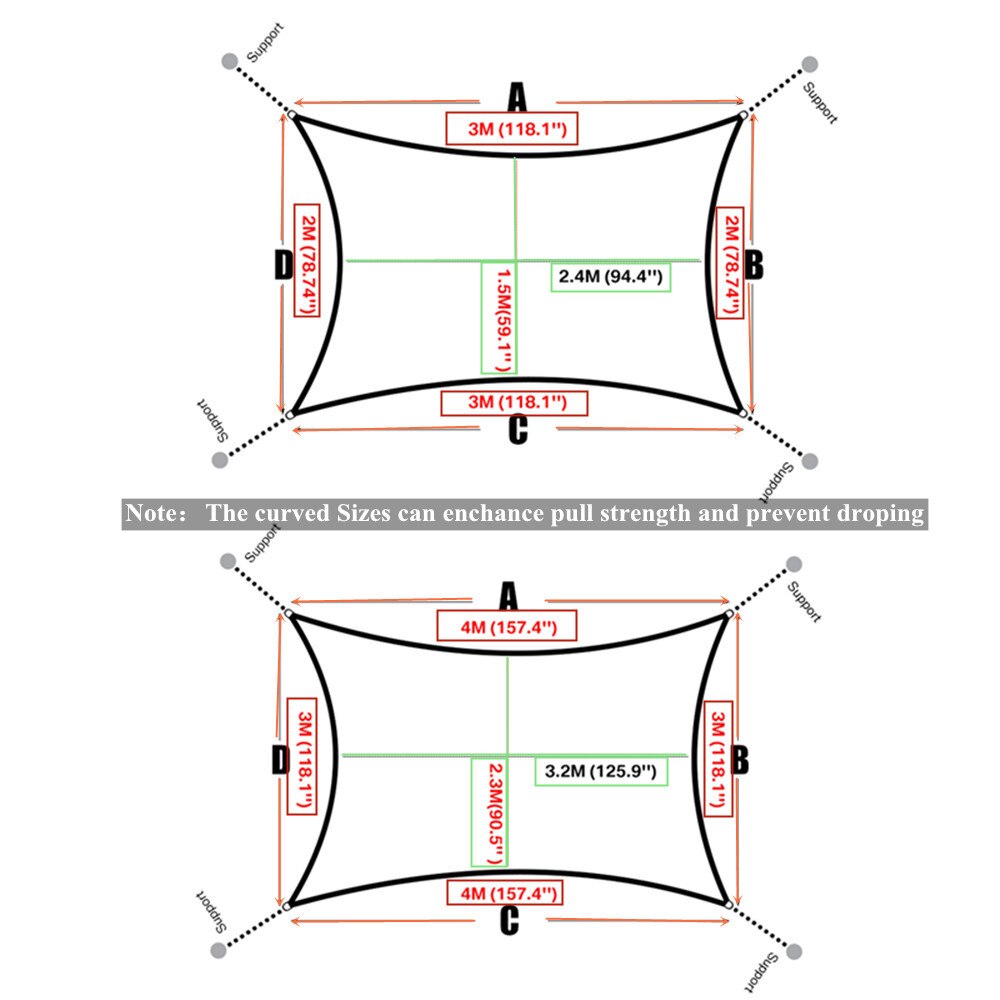 Waterproof 1800D Gray Square Rectangle Shade Sail Garden Terrace Canopy Swimming Sun Shade Camping Hiking Yard Sail Awning Tent
