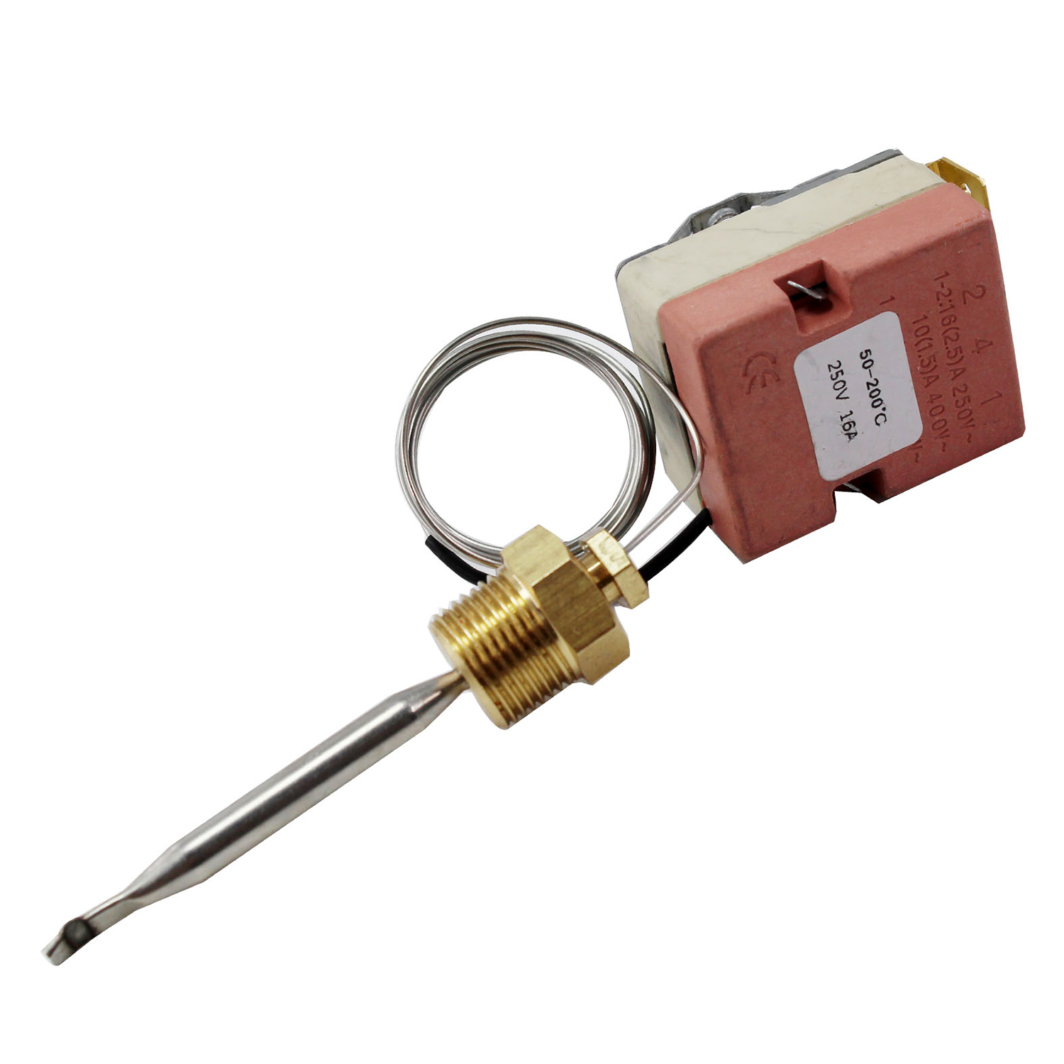 250V Electric Deep Fryer Thermostat Control Parts with 3/8" Brass Nuts Temperature Range 50~200 Celsius Commercial Cooktop Kits