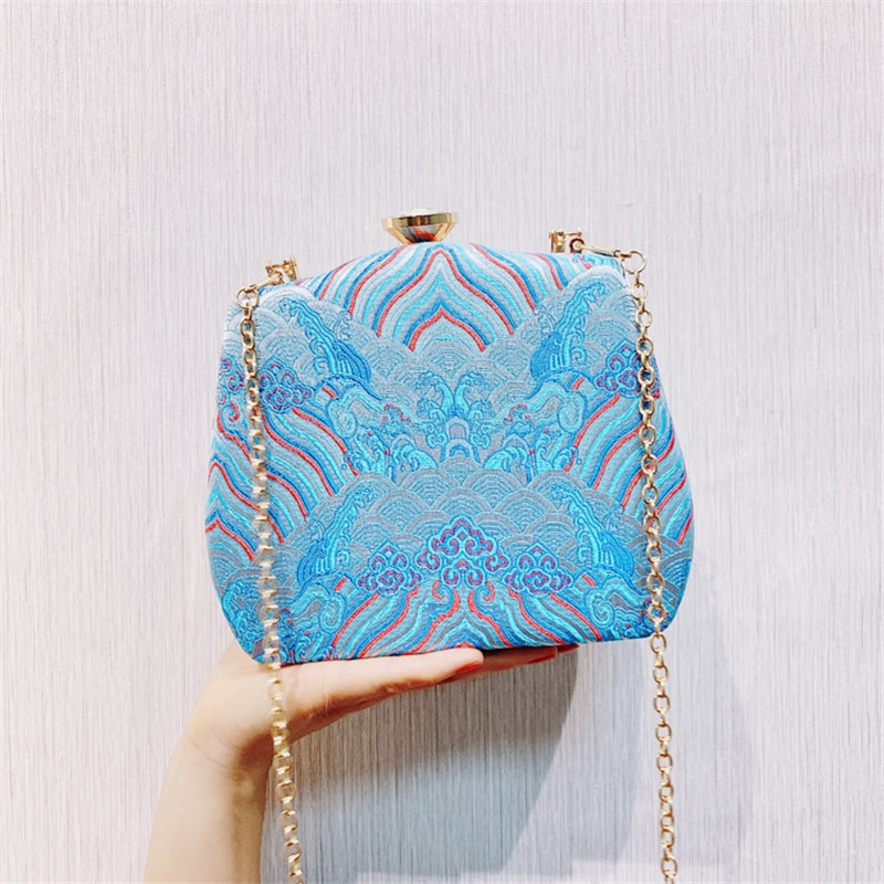 Shell Embroidery Evening Purse Wild Women&#39;s Bag Mini Luxury Golden Evening Clutch Bags Ladies Message Bag Chain M1409