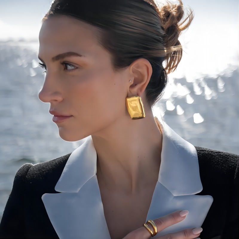 Pendientes de acero inoxidable para mujer, aretes rectangulares llamativos Vintage, aretes grandes y gruesos, joyería para uso diario
