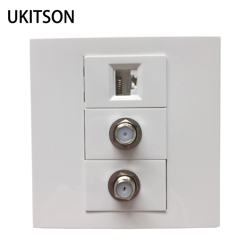 Hunn til hunn katt 6 rj45 lan stikkontakt med 2 rf hode tv støpsel dtv støpsel frontplate 86 x 86mm: Rj45 med 2 xtv