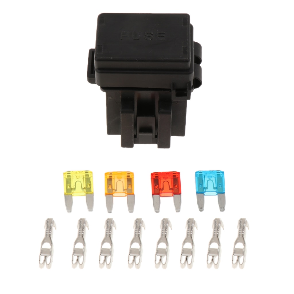 Universal 4 Way Blade Fuse Holder Box with Spade Terminals and Fuse Relay for Truck, RV, Boat, Trailer