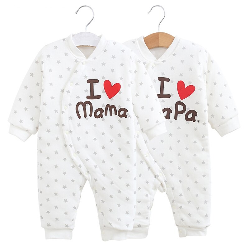 ICH Liebe Papa Mutter Winter Strampler unisex Baby Jungen Kleidung Verdicken Coton neugeboren drucken Baby Mädchen Kleidung Lang Hülse: 2Stücke / 6m