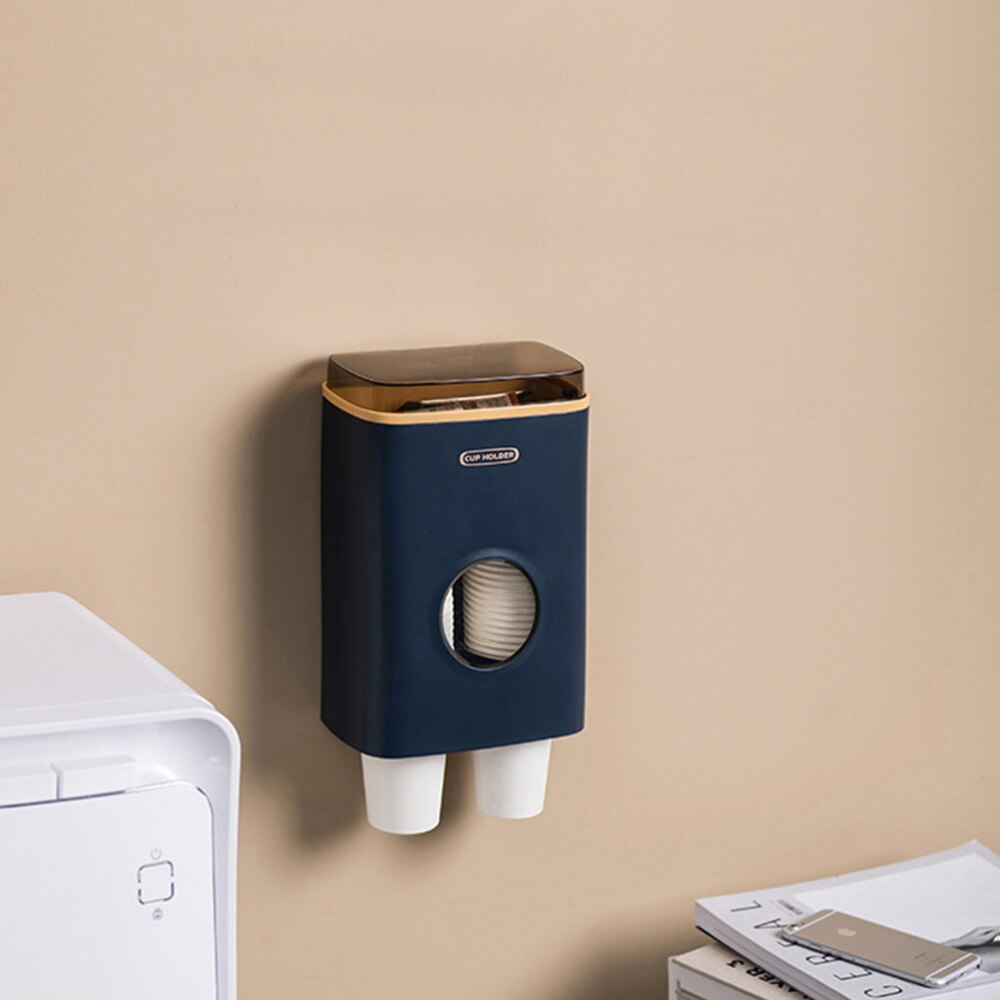 Practical Paper Cup Rack Disposable Cup Dispenser Automatic Water Cup Holder for Home Office Restaurant (Dark Blue)